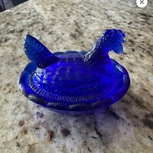 Mini Blue Glass Hen Covered Dish